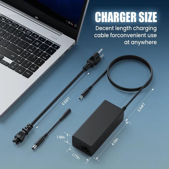 Alt view image 7 of 7 - 65W Laptop Charger for Dell Inspiron 15 14 13 11 17 3000 5000 7000 Latitude - Dual Tip 4.5mm and 7.4mm Included - 19.5V 3.34A Power Supply Cord