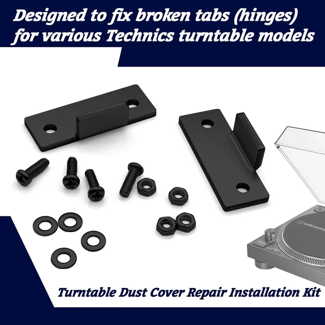Alt view image 2 of 7 - Black Turntable Dust Cover Hinges - Repair Tabs and Hinge Brackets for Technics SL-D2 3200 B2 Q2 D3 - Easy Installation for Turntable Dust Cover Repair