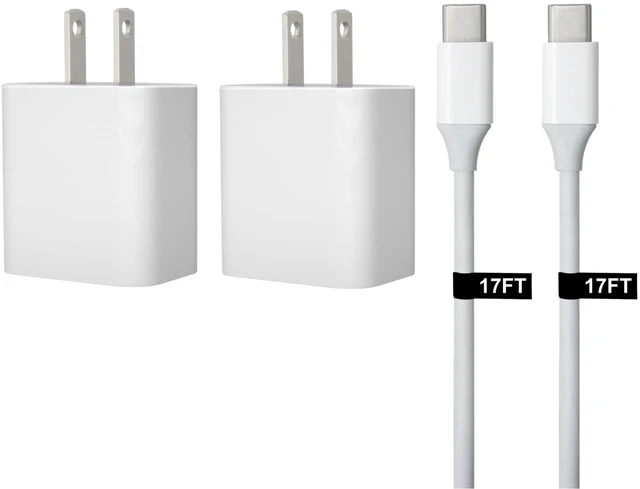 Main image of 30W USB-C Fast Charger and Cable Compatible with Samsung Products, Samsung Phones, Tablets and Other USB-C Devices White (17-Foot, 2-Pack)