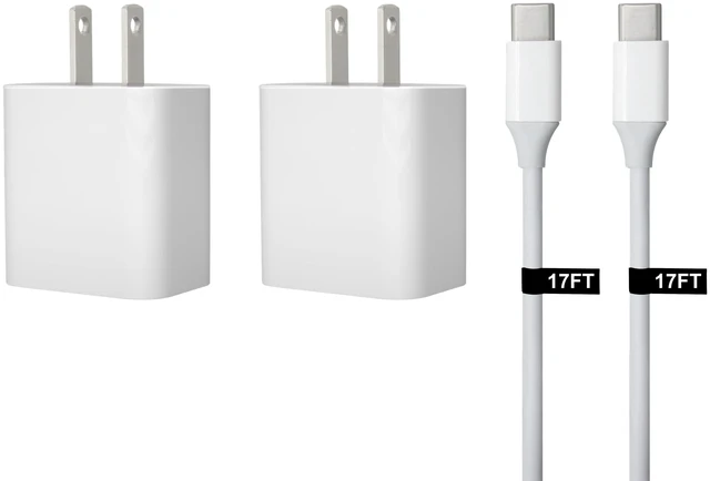 Alt view image 7 of 7 - 30W USB-C Fast Charger and Cable Compatible with Samsung Products, Samsung Phones, Tablets and Other USB-C Devices White (17-Foot, 2-Pack)