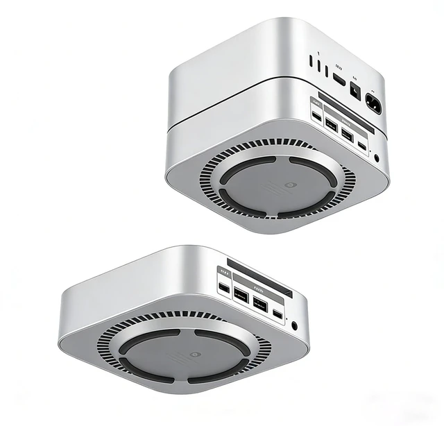 Main image of Mac mini Expansion Stand with Ports - 1 Type-C (5V3A) + 2 USB 2.0 + 3.5mm Audio Jack, Built-in Power Switch & 360° Cooling, Silver ABS Stand for M4 or M4 Pro Mac mini-STH03