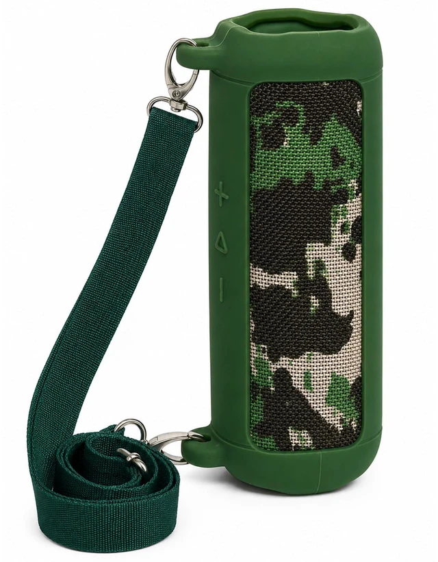 Main image of Silicone Case for JBL Flip 7 with Shoulder Strap&Carabiner- Green Flexible Silicone, Precise Cutouts for Buttons and USB-C Port, Lightweight Protection, for Travel, Camping, Beach, and Hiking