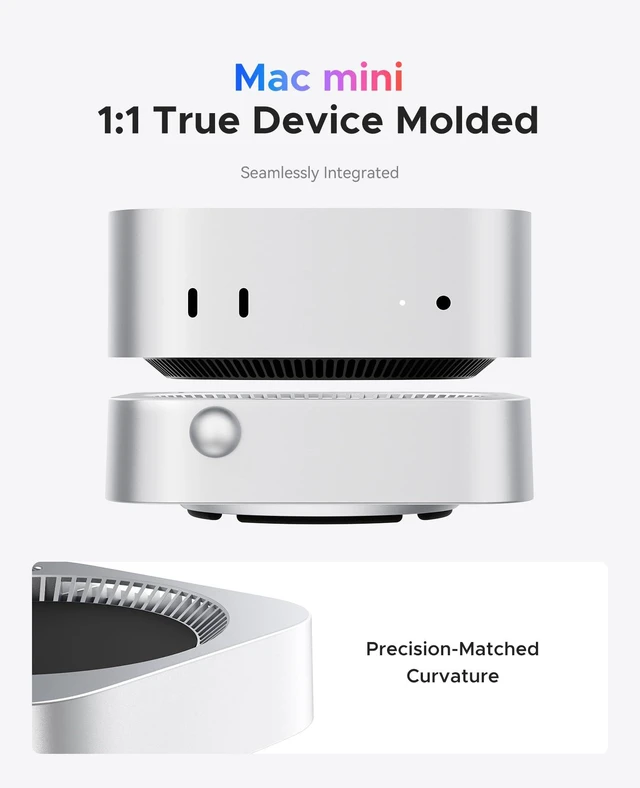 Alt view image 7 of 7 - Mac mini Expansion Stand with Ports - 1 Type-C (5V3A) + 2 USB 2.0 + 3.5mm Audio Jack, Built-in Power Switch & 360° Cooling, Silver ABS Stand for M4 or M4 Pro Mac mini-STH03
