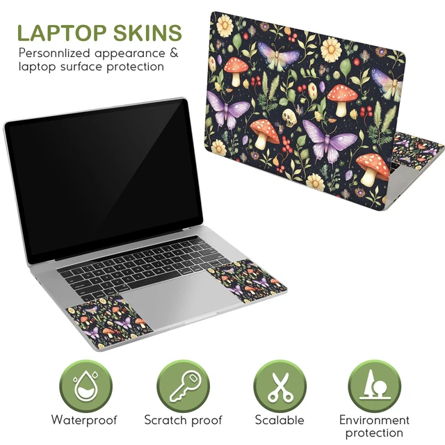 Alt view image 4 of 7 - Laptop Notebook Skin Sticker Cover Decal, 13 13.3 14 15 15.4 15.6 inch Laptop Vinyl Skin Sticker Cover Soft Art Protector Netbook (Mushroom Butterfly)