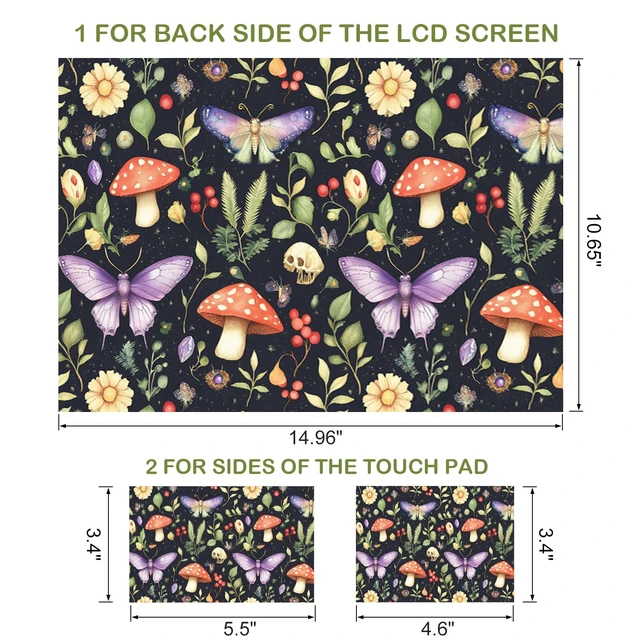 Alt view image 6 of 7 - Laptop Notebook Skin Sticker Cover Decal, 13 13.3 14 15 15.4 15.6 inch Laptop Vinyl Skin Sticker Cover Soft Art Protector Netbook (Mushroom Butterfly)