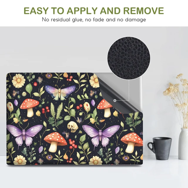 Alt view image 5 of 7 - Laptop Notebook Skin Sticker Cover Decal, 13 13.3 14 15 15.4 15.6 inch Laptop Vinyl Skin Sticker Cover Soft Art Protector Netbook (Mushroom Butterfly)