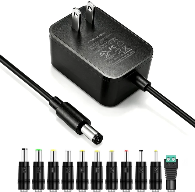 Main image of DC 9V Power Cord AC Adapter 2A Power Supply Charger with 11 Tips UL Listed Center Positive Universal 9 Volt for 200mA 300mA 400mA 500mA 650mA 700mA 800mA 900mA 1000mA 1200mA 1500mA 2000mA Transformer