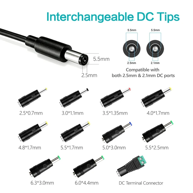 Alt view image 2 of 7 - DC 9V Power Cord AC Adapter 2A Power Supply Charger with 11 Tips UL Listed Center Positive Universal 9 Volt for 200mA 300mA 400mA 500mA 650mA 700mA 800mA 900mA 1000mA 1200mA 1500mA 2000mA Transformer