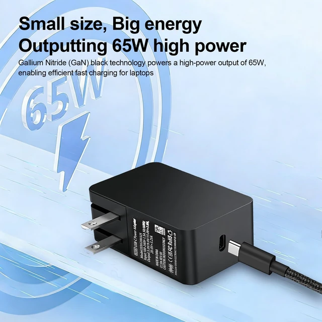 Alt view image 2 of 7 - 65W USB-C PD 3.0 Fast Charger for Microsoft Windows Surface Pro 13" (OLED) for Snapdragon X Copilot+ for ASUS Rog Ally, Legion Go, for Lenovo/HP/Dell/Acer/Samsung/LG Gram Laptop with 6.6ft(2M) cord