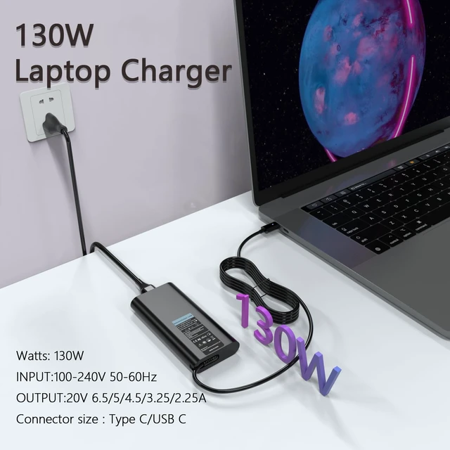 Alt view image 4 of 6 - 130W USB C Laptop Charger Compatible with Dell Pro Max 16 Fit for Dell Pro Max 16 14 MC16250,Pro 16 Plus Charger PB16250 PC16250,Pro 16 Premium DA16250, Premium MA14250