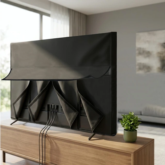 Alt view image 6 of 7 - Outdoor TV Cover, 48 to 50 Inch Weatherproof TV Protector, 600D Oxford Fabric Waterproof Outdoor Television Cover with Back Storage Pocket, Universal Fit for Wall Mount Bracket, Black