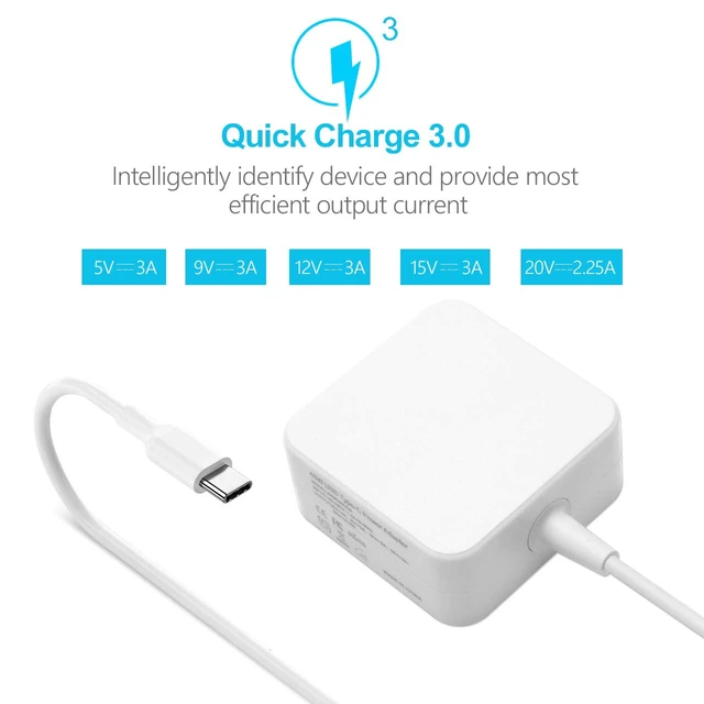 Alt view image 4 of 7 - 65W USB C Laptop Charger Compatible with Samsung Galaxy Book 360 Galaxy Book Pro 13.3" 15.6 ", NP950QDB NP930QDB NP935QDC NP950XDB NP930XDB USB-C Adapter White