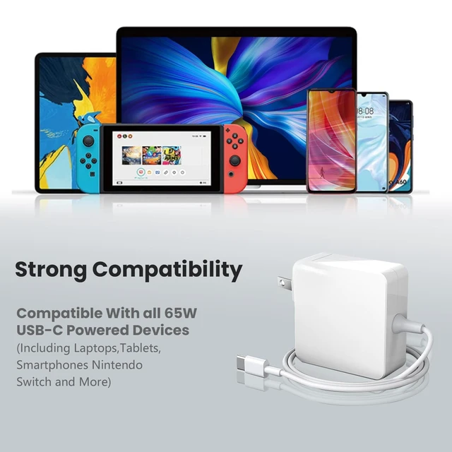 Alt view image 5 of 7 - 65W USB C Laptop Charger Compatible with Samsung Galaxy Book 360 Galaxy Book Pro 13.3" 15.6 ", NP950QDB NP930QDB NP935QDC NP950XDB NP930XDB USB-C Adapter White