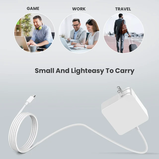 Alt view image 7 of 7 - 65W USB C Laptop Charger Compatible with Samsung Galaxy Book 360 Galaxy Book Pro 13.3" 15.6 ", NP950QDB NP930QDB NP935QDC NP950XDB NP930XDB USB-C Adapter White