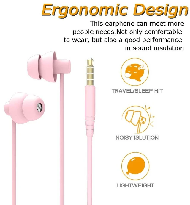 Alt view image 3 of 5 - Pink Wired Sleep Earphone Soundproof Earbuds Headphones