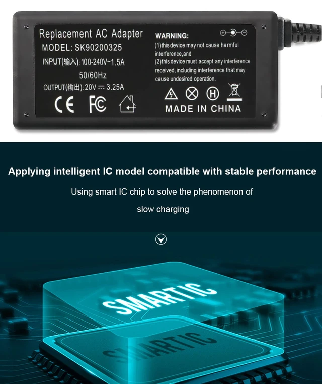 Alt view image 6 of 6 - 65W Laptop Charger Replacement for ThinkPad X131E T420 T420 T420s T420s T530 T530 X220 X220 X230 SL510 E430 E530 E545 Edge 15 X120E X140E T430s T520 L430 B590 L420 AC Adapter Power Cord