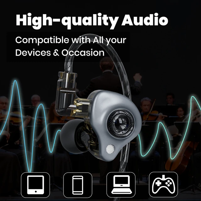Alt view image 4 of 7 - in Ear Monitor Headphones with Mic,USB C,Gray,10mm Driver 10mm Dynamic Driver,Detachable 4N OFC Cable,HiFi IEM Earphones for Gaming and Gift Giving