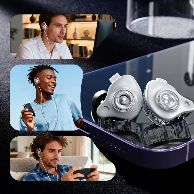 Alt view image 6 of 7 - in Ear Monitor Headphones with Mic,USB C,Silver,10mm Driver 10mm Dynamic Driver,Detachable 4N OFC Cable,HiFi IEM Earphones for Gaming and Gift Giving