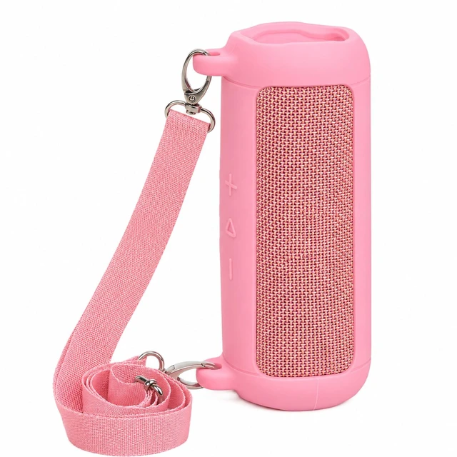 Main image of Silicone Case for JBL Flip 7 with Shoulder Strap&Carabiner- Pink Flexible Silicone, Precise Cutouts for Buttons and USB-C Port, Lightweight Protection, for Travel, Camping, Beach, and Hiking
