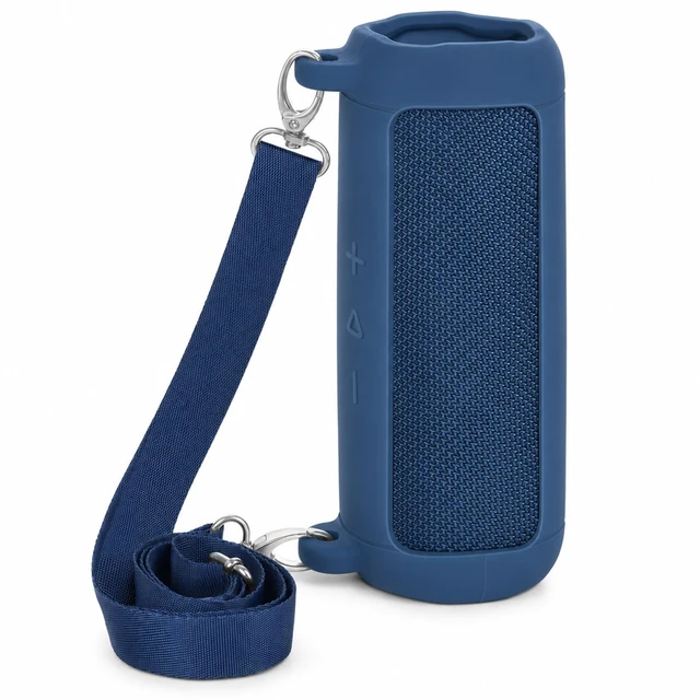 Main image of Silicone Case for JBL Flip 7 with Shoulder Strap&Carabiner- Blue Flexible Silicone, Precise Cutouts for Buttons and USB-C Port, Lightweight Protection, for Travel, Camping, Beach, and Hiking