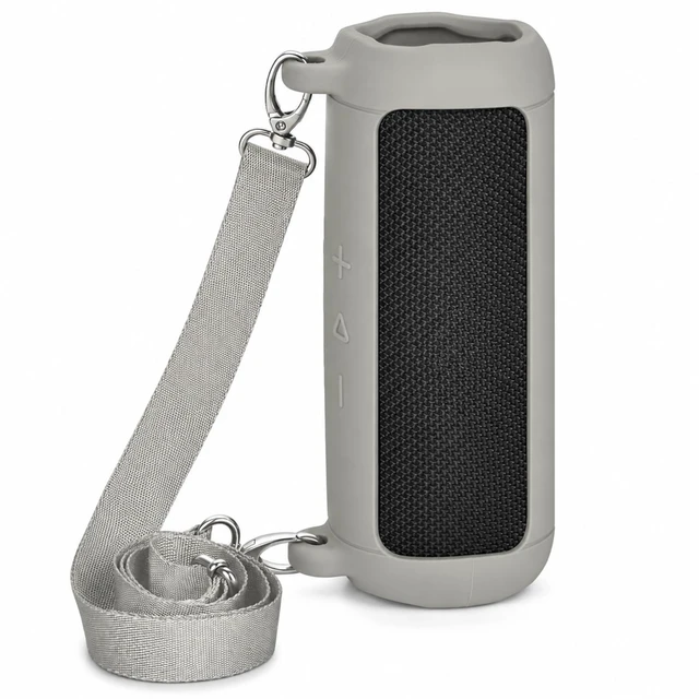 Main image of Silicone Case for JBL Flip 7 with Shoulder Strap&Carabiner- Grey Flexible Silicone, Precise Cutouts for Buttons and USB-C Port, Lightweight Protection, for Travel, Camping, Beach, and Hiking