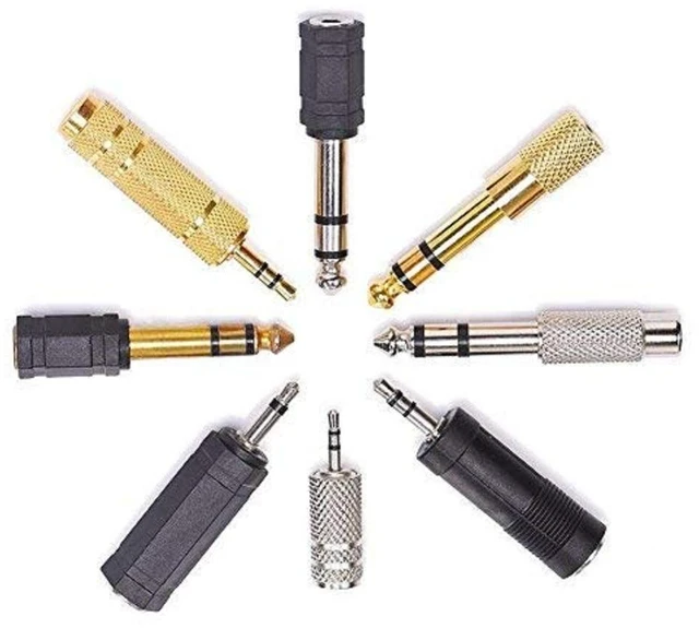 Main image of 8 Pieces Audio Adapter Set - Gold Stereo 6.35mm 1/4inch to 3.5mm 1/8inch and 3.5mm to 2.5mm Mic Plug Connector