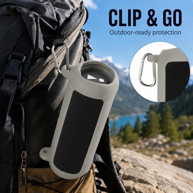 Alt view image 7 of 7 - Silicone Case for JBL Flip 7 with Shoulder Strap&Carabiner- Grey Flexible Silicone, Precise Cutouts for Buttons and USB-C Port, Lightweight Protection, for Travel, Camping, Beach, and Hiking