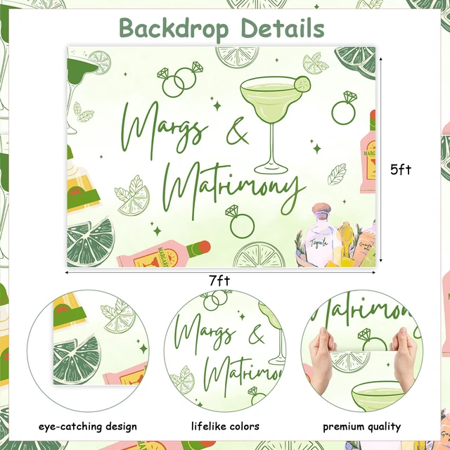Alt view image 5 of 6 - 7*5ft Margs and Matrimony Bachelorette Decorations Backdrop Margarita Backdrop Banner Cinco De Mayo Mexican Fiesta Banner Bridal Shower Party Supplies for Cactus Engagement Wedding Carnival