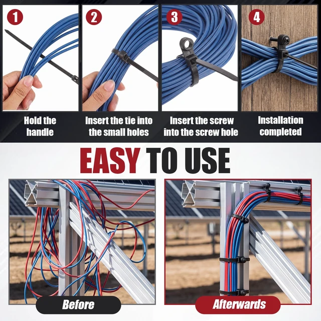 Alt view image 5 of 6 - 200 Pcs 8 Inch Mountable Black Zip Ties with Screw Hole 50lbs Mountable Head Cable Ties, 200 Secure Screw, Heavy Duty Nylon Straps, for Electrical HVAC Workshop, Indoor Outdoor