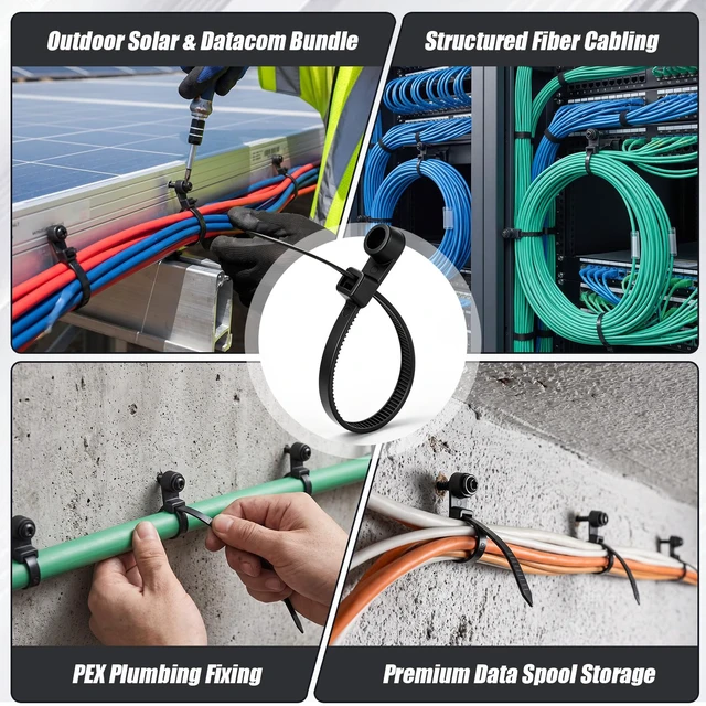Alt view image 6 of 6 - 200 Pcs 8 Inch Mountable Black Zip Ties with Screw Hole 50lbs Mountable Head Cable Ties, 200 Secure Screw, Heavy Duty Nylon Straps, for Electrical HVAC Workshop, Indoor Outdoor
