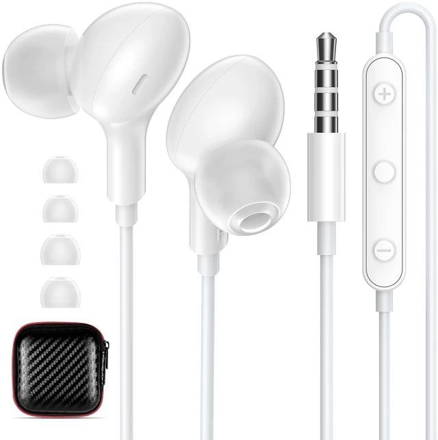 Main image of Wired Earbuds 3.5mm Jack School Airplane Travel Headphones White 3.5 mm Plug Earphones with S/M/L in Ear Buds Tips Microphone, Music Calls Remote Control Corded for Office
