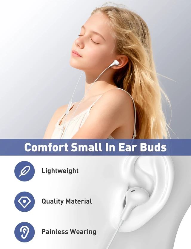 Alt view image 3 of 7 - Wired Earbuds 3.5mm Jack School Airplane Travel Headphones White 3.5 mm Plug Earphones with S/M/L in Ear Buds Tips Microphone, Music Calls Remote Control Corded for Office