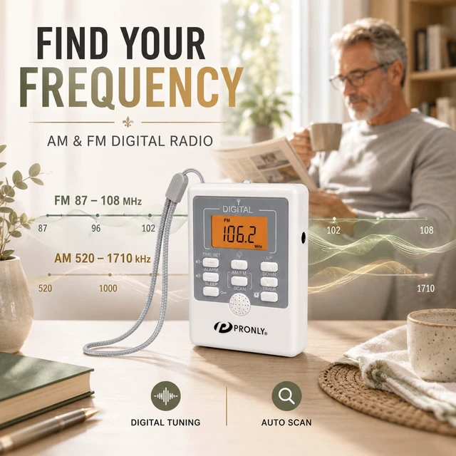 Alt view image 2 of 7 - 805 Portable Radio AM FM, Pocket Radio with SOS Alert & Flashlight Easy Listening with Auto Scan, Alarm Clock, Sleep Timer and Key Lock
