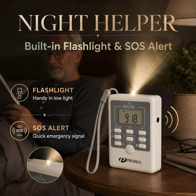 Alt view image 5 of 7 - 805 Portable Radio AM FM, Pocket Radio with SOS Alert & Flashlight Easy Listening with Auto Scan, Alarm Clock, Sleep Timer and Key Lock