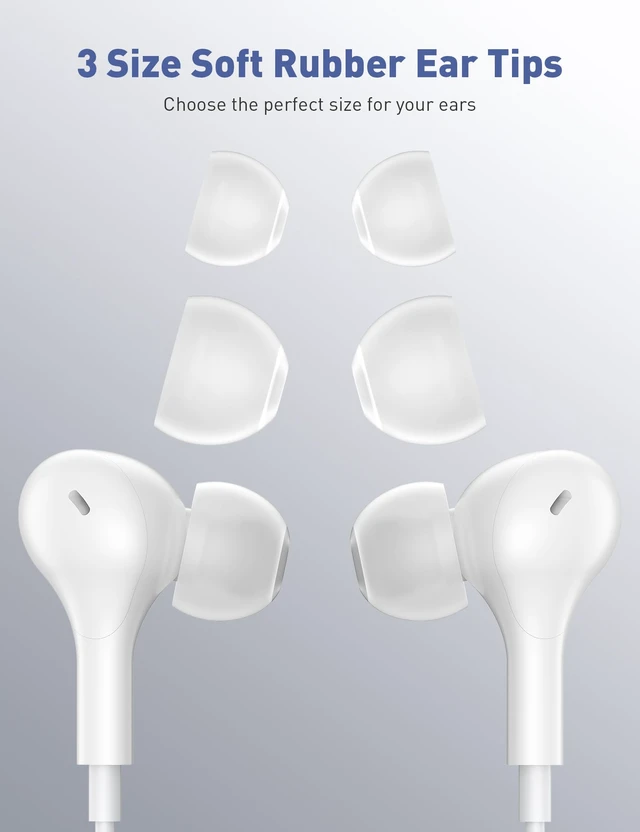 Alt view image 5 of 7 - Wired Earbuds 3.5mm Jack School Airplane Travel Headphones White 3.5 mm Plug Earphones with S/M/L in Ear Buds Tips Microphone, Music Calls Remote Control Corded for Office