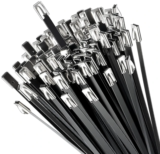 Main image of Black Metal Zip Ties Heavy Duty Outdoor 11.8 Inch 100pcs 304 Stainless Steel UV-Resistant Cable Ties for Chain Link Fence Parts, Poultry Fence Fixing & Exhaust Wrapping
