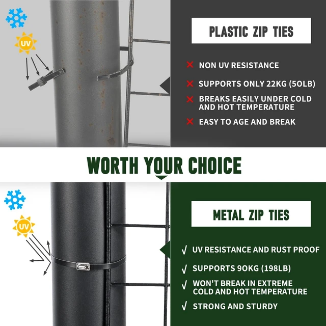 Alt view image 3 of 7 - Black Metal Zip Ties Heavy Duty Outdoor 11.8 Inch 100pcs 304 Stainless Steel UV-Resistant Cable Ties for Chain Link Fence Parts, Poultry Fence Fixing & Exhaust Wrapping