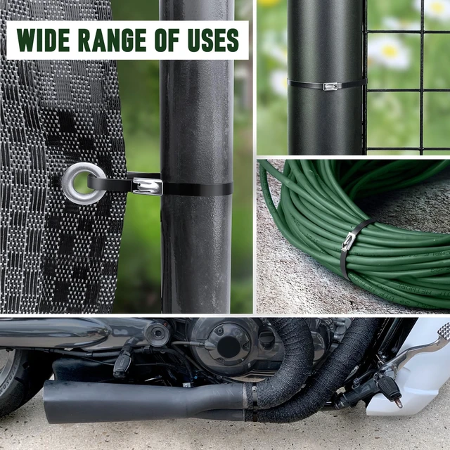 Alt view image 6 of 7 - Black Metal Zip Ties Heavy Duty Outdoor 11.8 Inch 100pcs 304 Stainless Steel UV-Resistant Cable Ties for Chain Link Fence Parts, Poultry Fence Fixing & Exhaust Wrapping