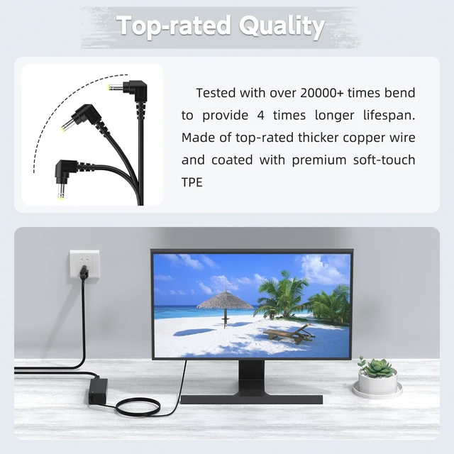 Alt view image 4 of 7 - 19V 3.42A, 65W Cable, Durable, Compatible with ASUS Monitors 19 3.42 Amperios stable output; Negro, Plástico; compact safety-protected travel-ready design for home office and travel use