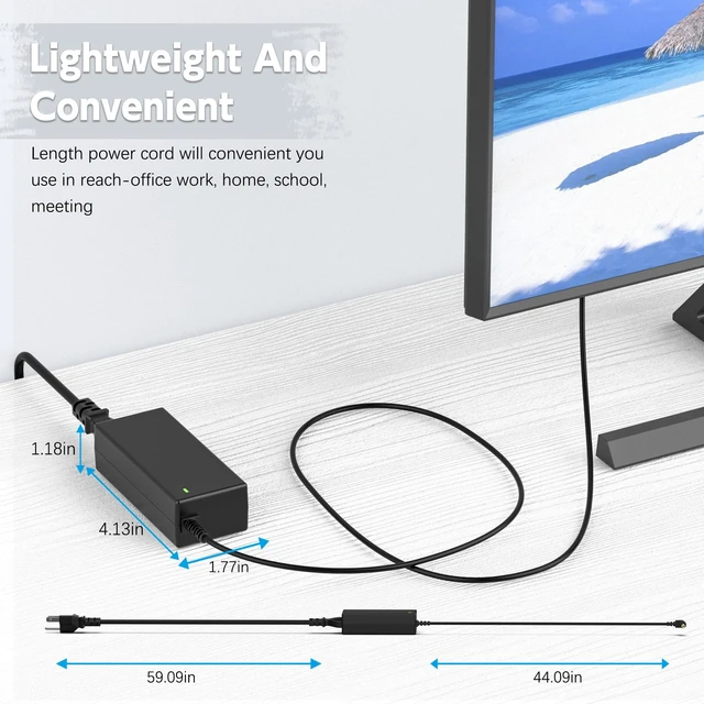 Alt view image 7 of 7 - 19V 3.42A, 65W Cable, Durable, Compatible with ASUS Monitors 19 3.42 Amperios stable output; Negro, Plástico; compact safety-protected travel-ready design for home office and travel use