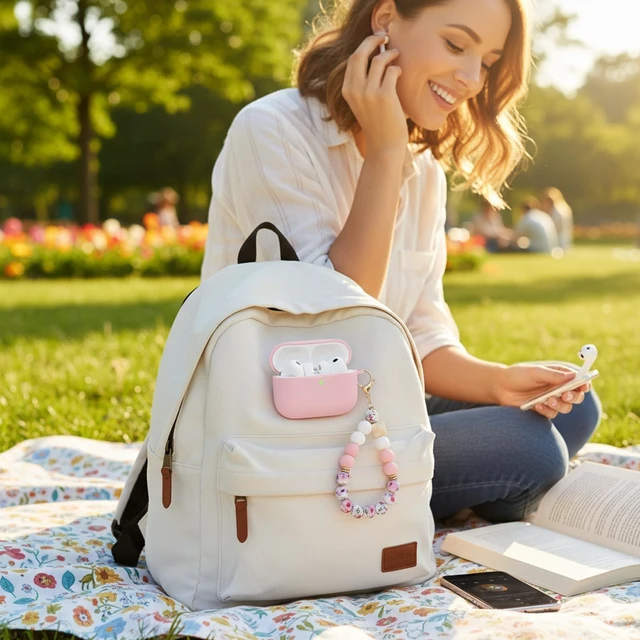 Alt view image 3 of 6 - Full-Coverage dustproof Design for AirPods Pro 3 Case Cover with Cleaner Kit, Soft Silicone Cover for AirPods Pro 3rd Generation Comes with Keychain,Pink Lucky Bag Charm