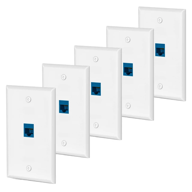 Main image of cat6 Ethernet Wall Plate Outlet 1 Port RJ45 Network Female to Female Keystone wall Coupler Jack Plate (1 Cat6 5 Packs, Blue)