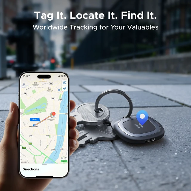 Alt view image 3 of 7 - FineTrack Duo2 Tracker Tags 4Pack Key Finder USBC Rechargeable Compatible with Apple Find My & Google Find Hub,Tracker Tag for Keys, Wallet, Luggage, Backpack