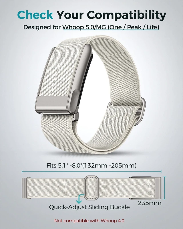 Alt view image 2 of 7 - Elastic Nylon Sport Strap for Whoop 5.0 & MG Bands One, Peak & Life, Quick-Dry Breathable Wristband with Quick-Adjust Sliding Buckle Accessories for Men Women - Not for Whoop 4.0