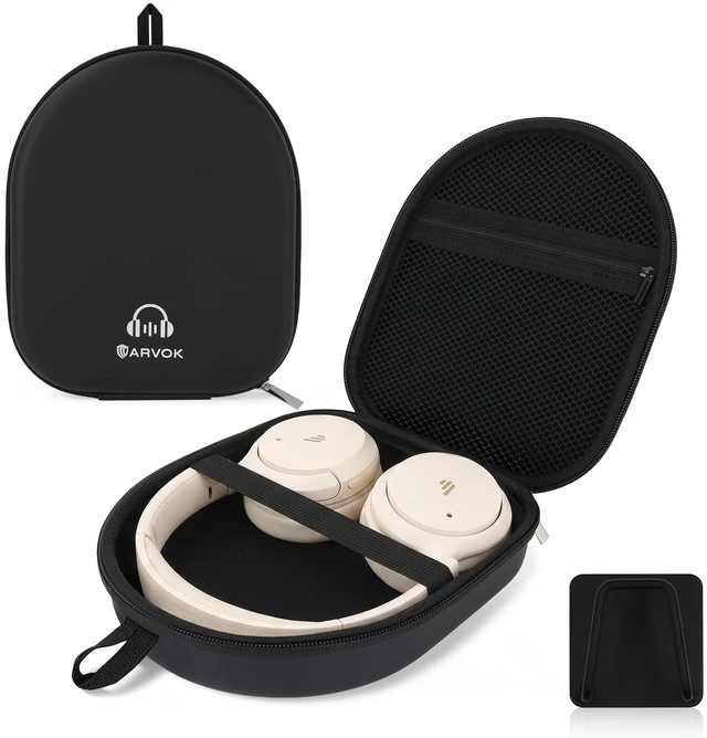 Main image of Headphone Case Super-Slim PU Hard Shell for Sony/Bose/Soundcore Anker/BERIBES/KVIDIO/TOZO/JLab Over-Ear Headphones, Universal Travel Portable Bag with Adhesive Hook,Black