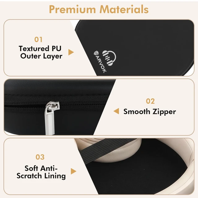 Alt view image 3 of 7 - Headphone Case Super-Slim PU Hard Shell for Sony/Bose/Soundcore Anker/BERIBES/KVIDIO/TOZO/JLab Over-Ear Headphones, Universal Travel Portable Bag with Adhesive Hook,Black