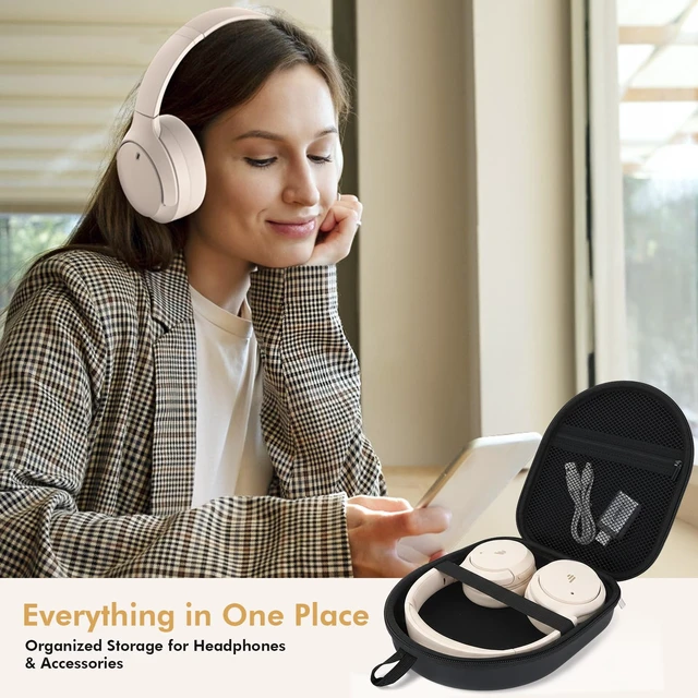 Alt view image 5 of 7 - Headphone Case Super-Slim PU Hard Shell for Sony/Bose/Soundcore Anker/BERIBES/KVIDIO/TOZO/JLab Over-Ear Headphones, Universal Travel Portable Bag with Adhesive Hook,Black