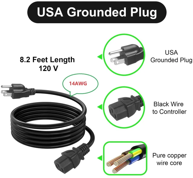 Alt view image 2 of 6 - 8.2FT Power Cord for Peloton and Superfit Treadmills 3-Prong 14AWG Heavy Duty Cable Compatible with Computers Copier Cable Extension