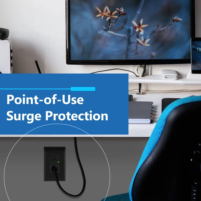 Alt view image 5 of 7 - 15A Surge Protector Receptacle, Tamper-Resistant Wall Outlet, 15A Self-Grounding, UL Listed, Matte Black, 1500 Joules, Child Safe, Durable And Heat Resistant, Easy Installation