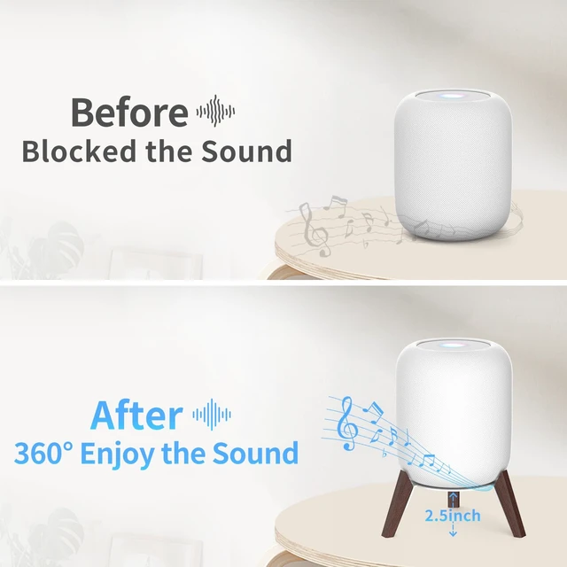Alt view image 4 of 5 - Wood Table Stand for HomePod 1 and Homepod 2 Speaker, Anti-Slip Wooden Desk Stands Compatible with Homepod 1st & 2nd Desktop Tripod Stand Holder, White
